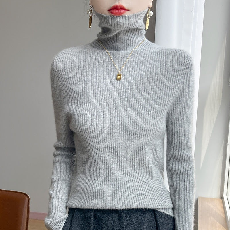 Damen Schlanker Rippenstrick-Rollkragenpullover mit gerafftem Hals und kaschmirähnlicher Haptik Drune