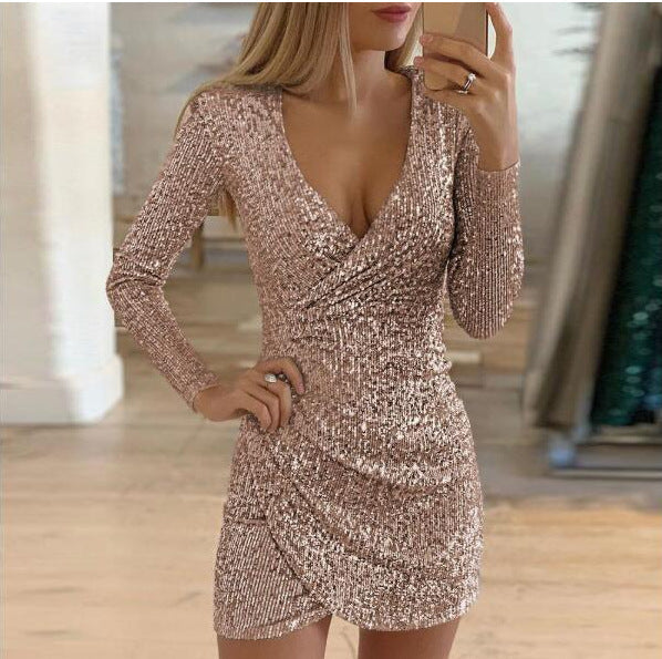 Damen Funkelndes Partykleid mit figuroptimierendem Schnitt und V-Ausschnitt Drune
