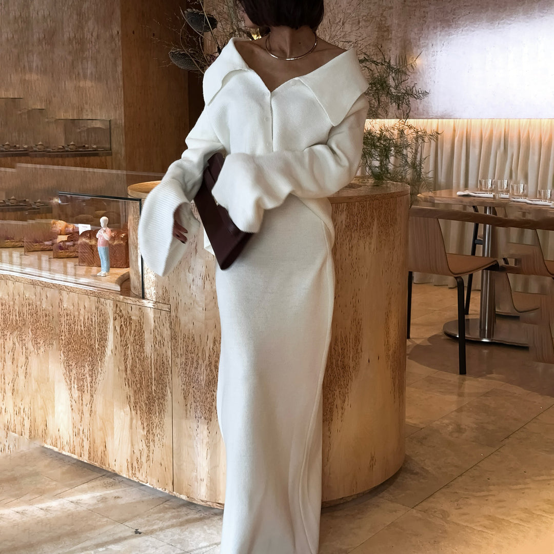 Damen Elegantes und figurbetontes Strickkleid mit lässigem Bund Drune