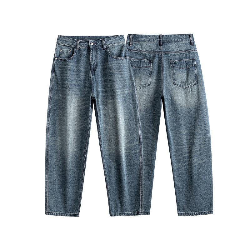 Herren Locker geschnittene Jeans mit hohem Bund und Used-Fade Drune