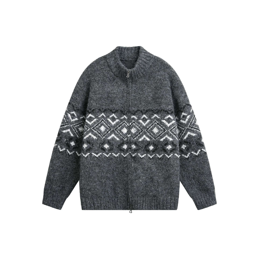 Damen Grobstrick-Zipjacke mit Norwegermuster und hohem Rippkragen Drune
