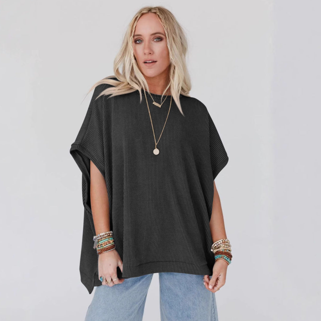 Damen Oversized T-Shirt mit Rippenstruktur Drune