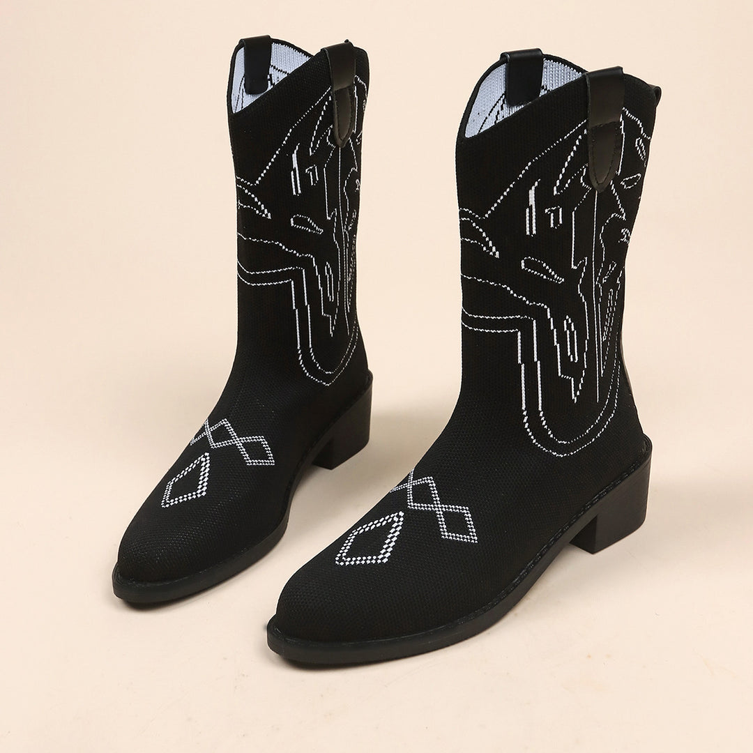 Damen Cowboy-Stiefel mit kunstvollem Stickdesign und robustem Absatz Drune