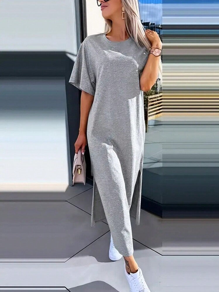 Damen Lässiges Maxikleid mit seitlichen Schlitzen und Oversize-Design Drune