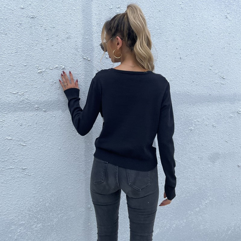 Damen Gemusterter V-Pullover Drune
