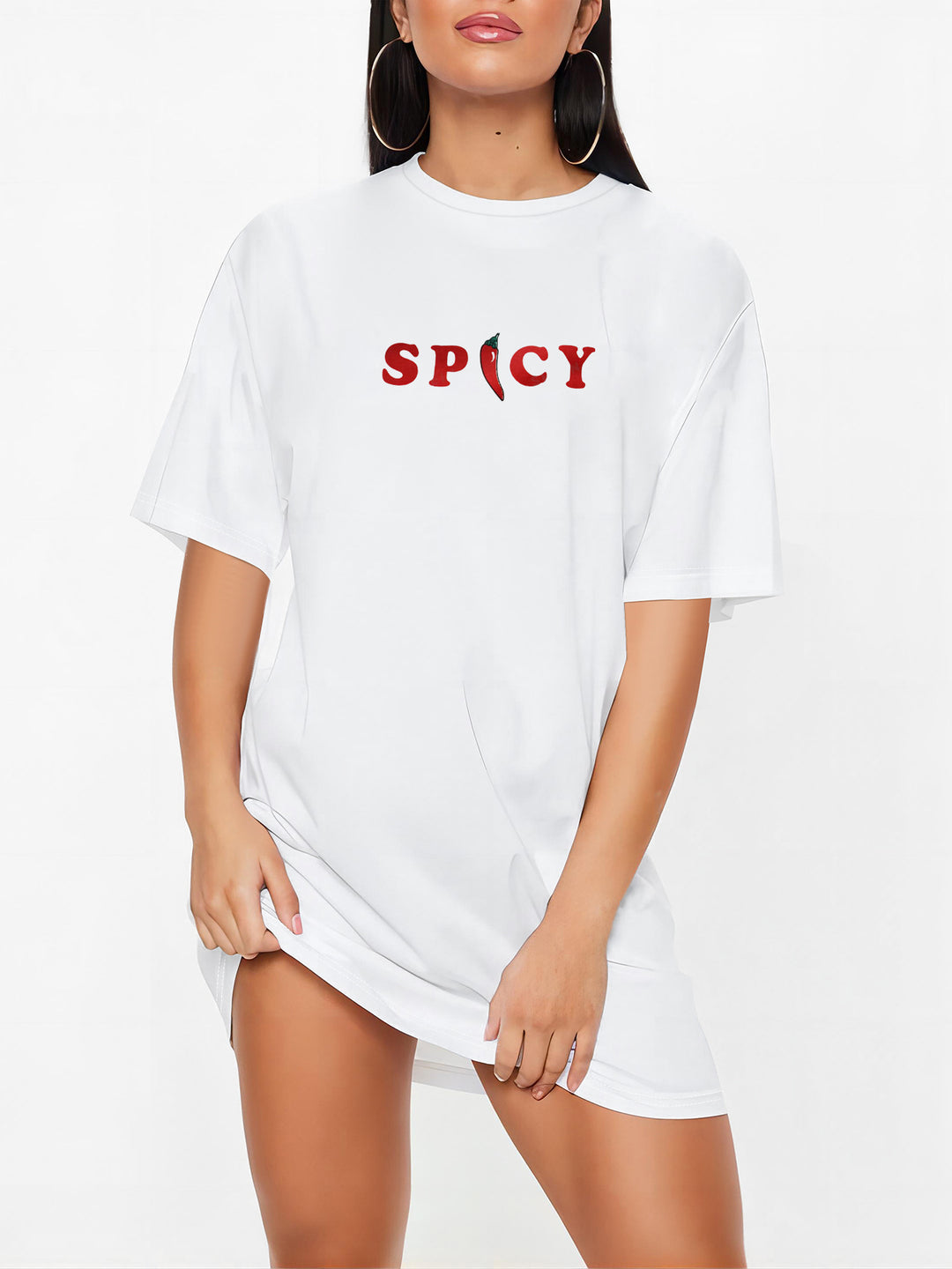 Damen T-Shirt-Kleid mit künstlerischem Blumenmotiv und figurbetontem Schnitt Drune