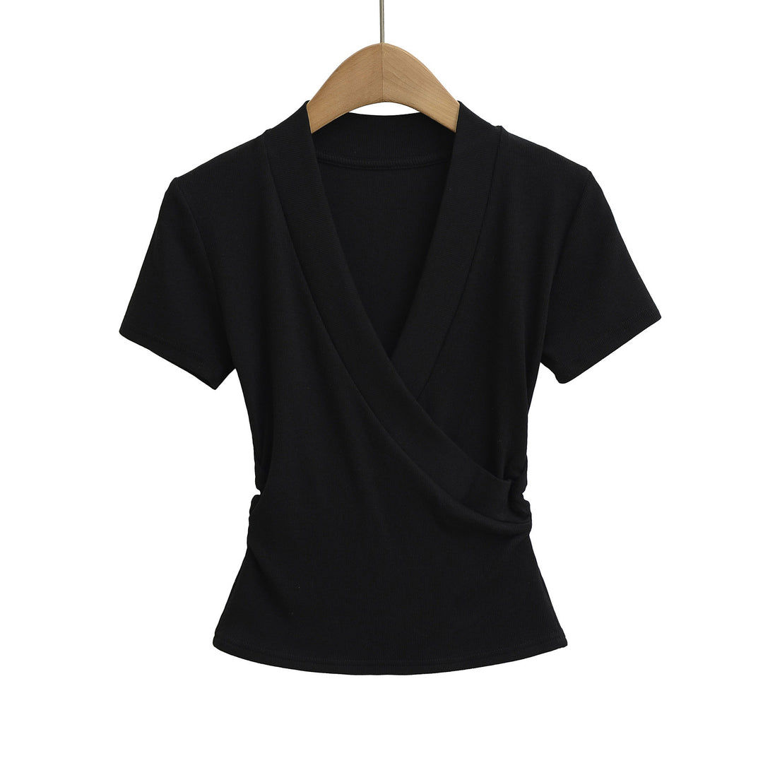 Damen Wickeloberteil mit elegantem V-Ausschnitt und figurbetonendem Schnitt Drune