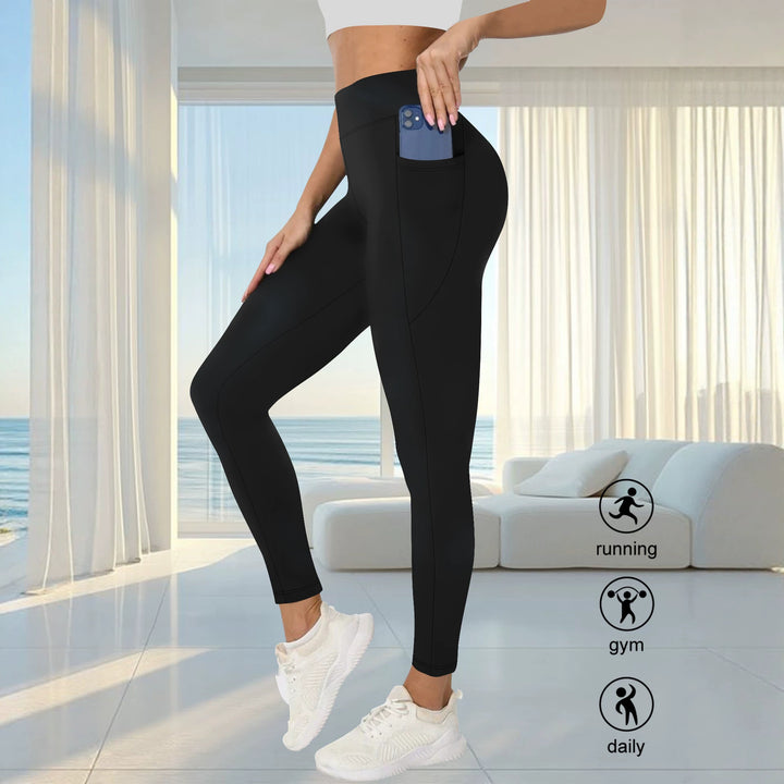 Damen High-Waist Sportleggings mit seitlicher Handytasche und formendem Kompressionsstoff Drune