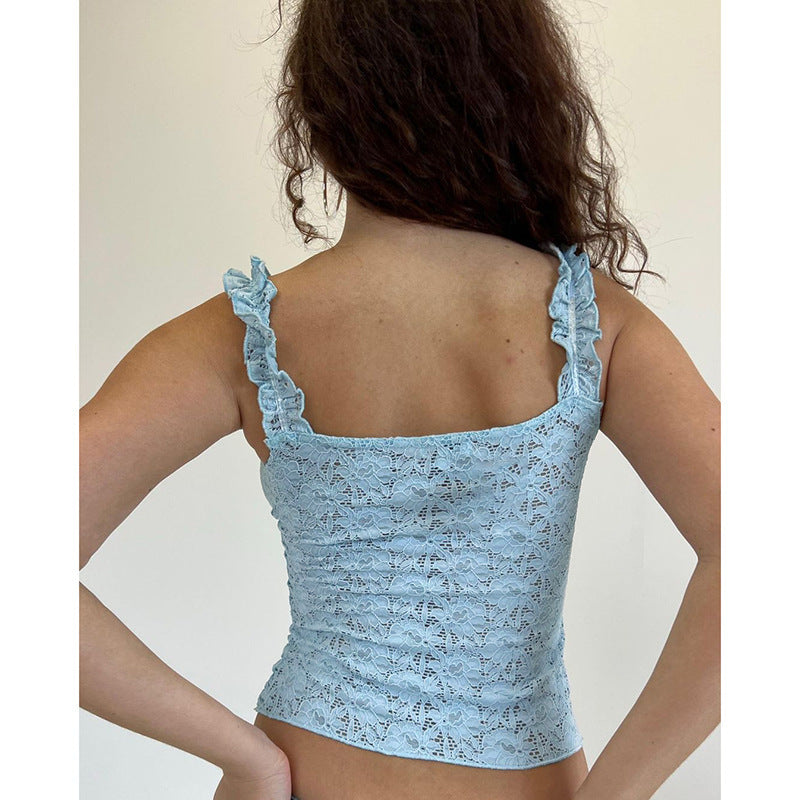 Damen Spitzenoberteil mit Rüschendetails und Bindegürtel Drune