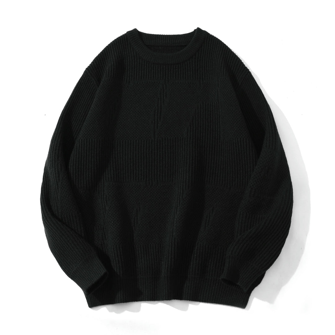 Unisex Strukturierter Oversize-Rundhalspullover mit Panel‑Strick Drune