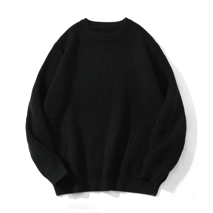 Unisex Strukturierter Oversize-Rundhalspullover mit Panel‑Strick Drune