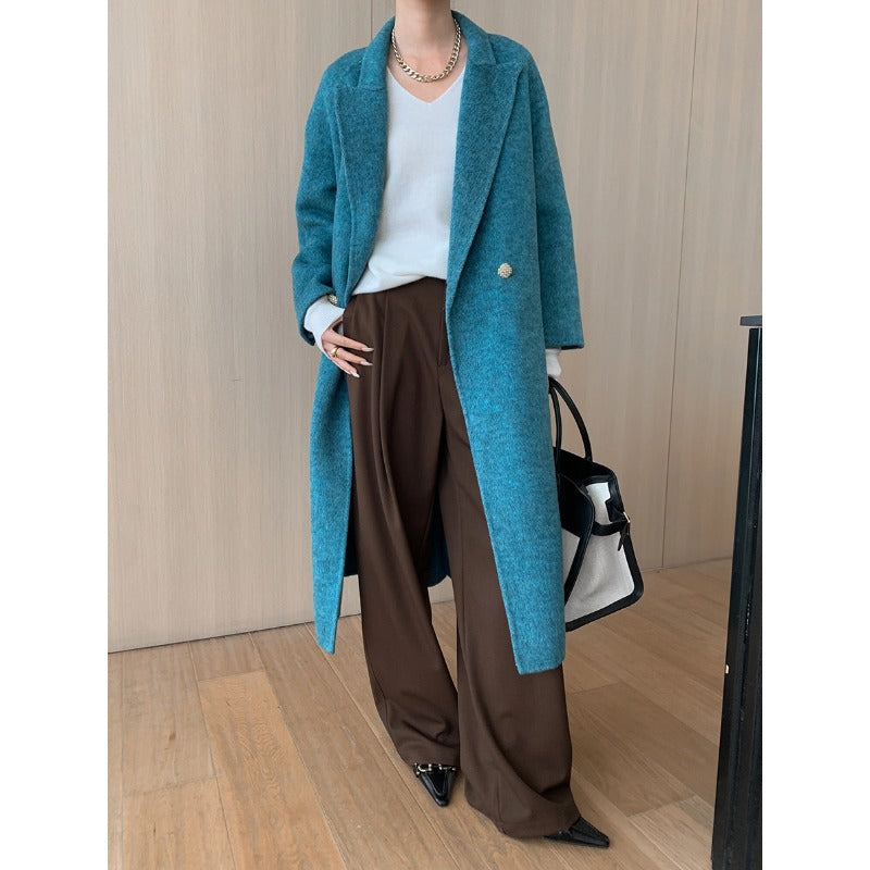 Damen eleganter und warmer Wollmantel mit doppelter Knopfleiste Drune