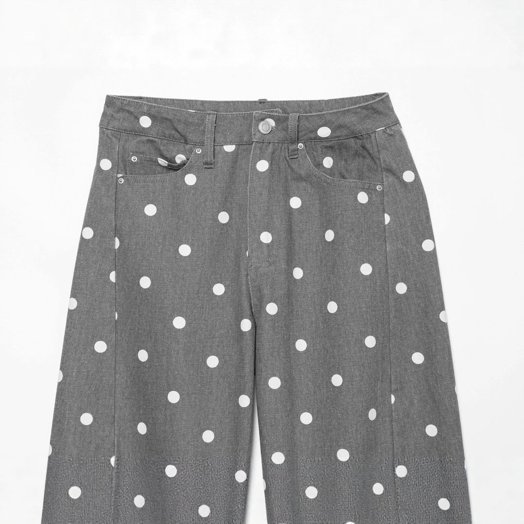 Damen Hochgeschnittene Culotte-Jeans mit weitem Bein, Polka-Dot-Print und aufgesetzten Gesäßtaschen Drune