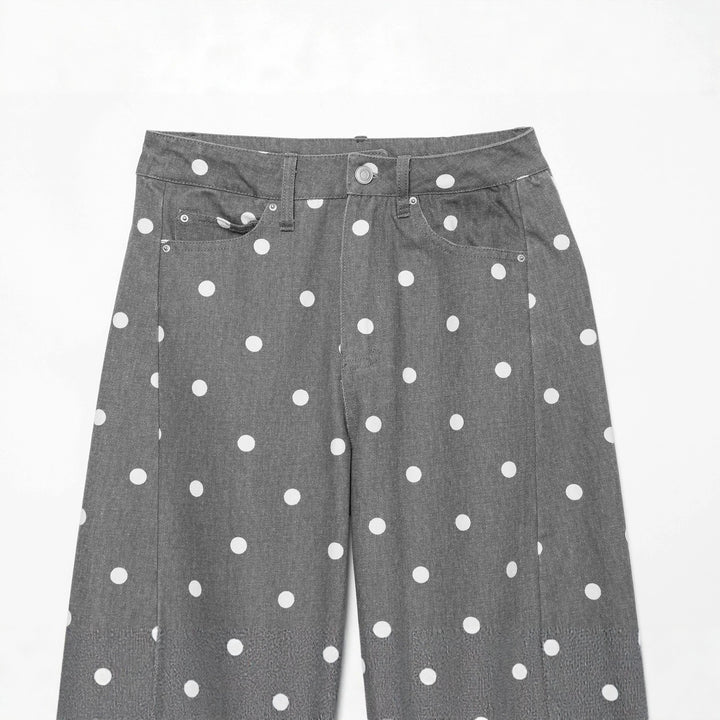 Damen Hochgeschnittene Culotte-Jeans mit weitem Bein, Polka-Dot-Print und aufgesetzten Gesäßtaschen Drune