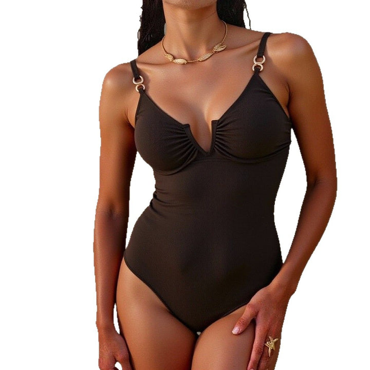 Damen Eleganter Schwimmanzug mit vertieftem Ausschnitt und feinem Rüschendetail Drune