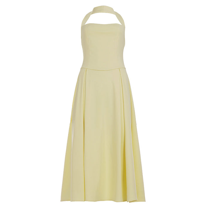 Damen elegantes A-Linien Kleid mit Spaghetti-Trägern und fließendem Saum Drune