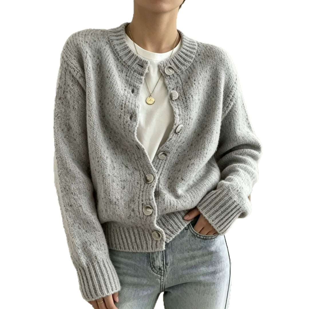 Damen Grobgestrickter Kurzcardigan mit Rundhalsausschnitt und meliertem Tweed-Effekt Drune