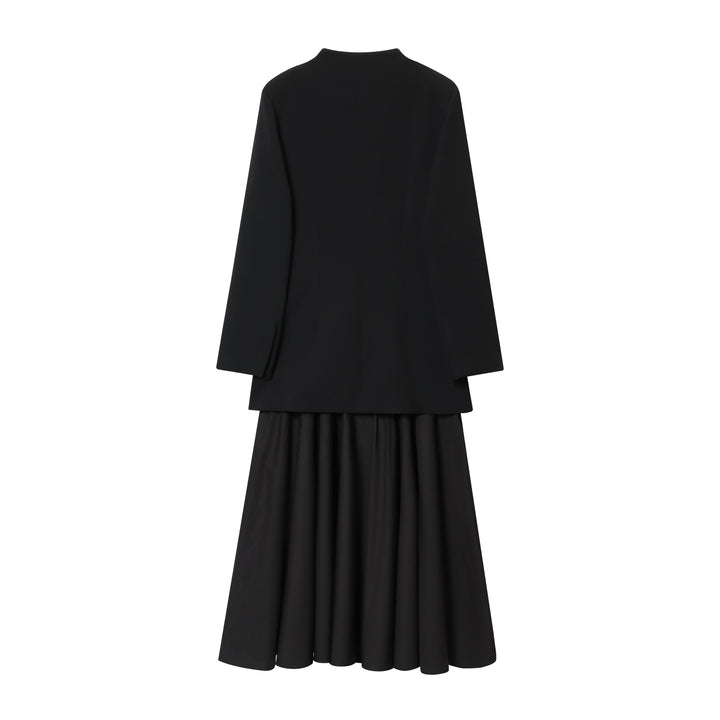 Damen nan kragenloser Longblazer mit offenem Vorderteil, Pattentaschen und leichtem Stretch Drune