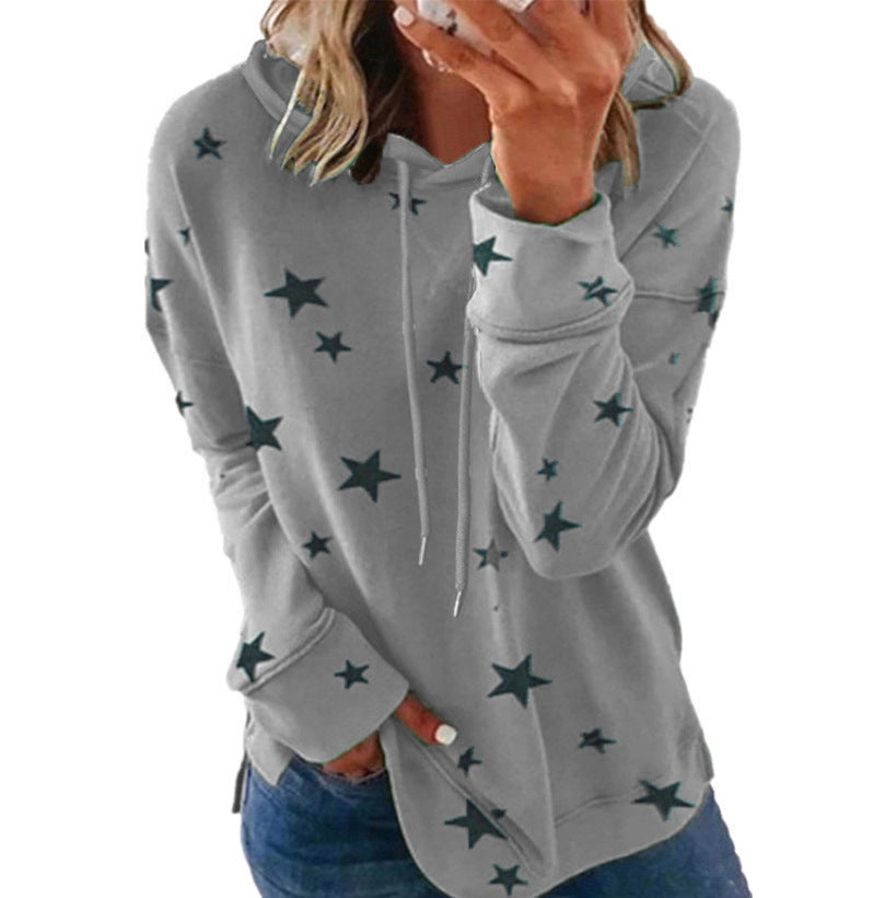 Damen Oversize-Kapuzenpullover aus weichem Baumwollmix mit Sternenprint Drune