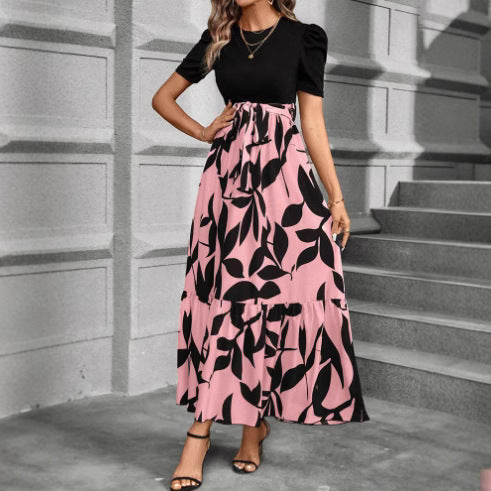 Damen Maxikleid mit floralen Akzenten und elastischem Bund Drune