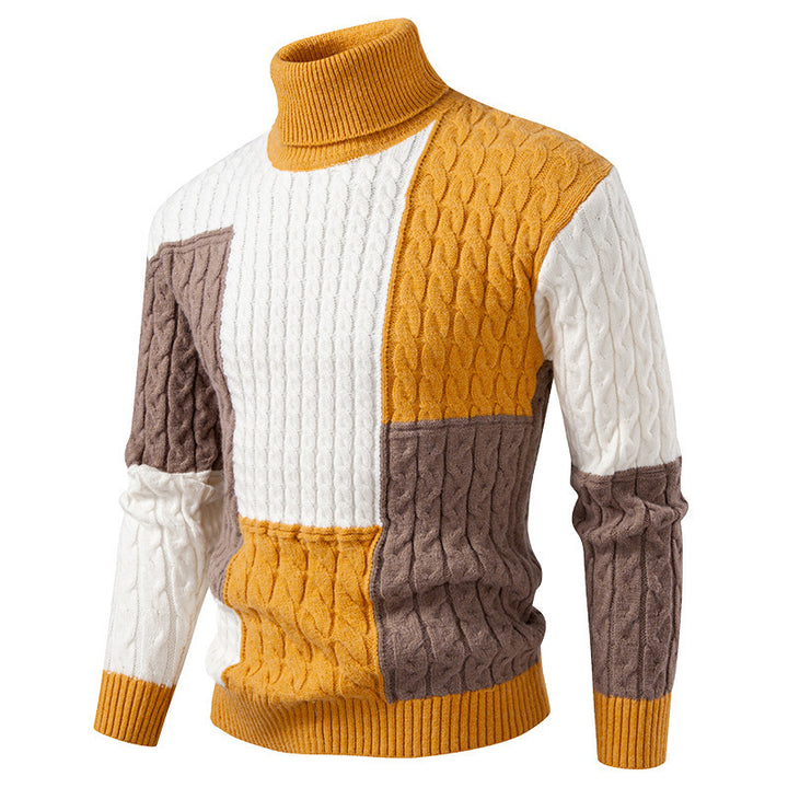 Herren modischer Strickpullover mit strukturiertem Zopfmuster und Stehkragen Drune