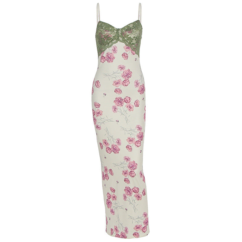 Damen Etuikleid mit floralem Design und transparenten Spitzenakzenten Drune