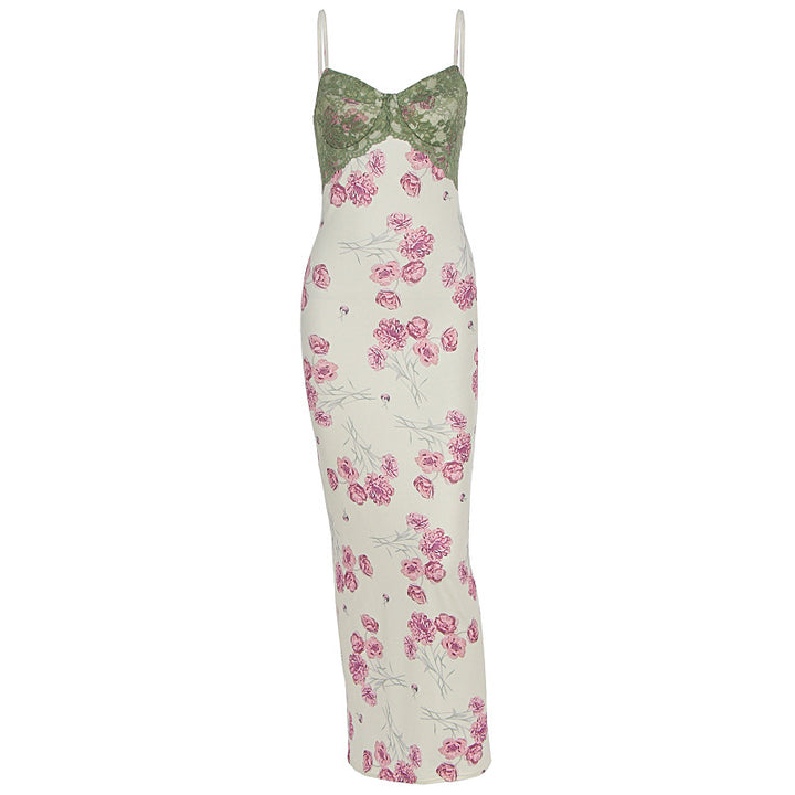 Damen Etuikleid mit floralem Design und transparenten Spitzenakzenten Drune