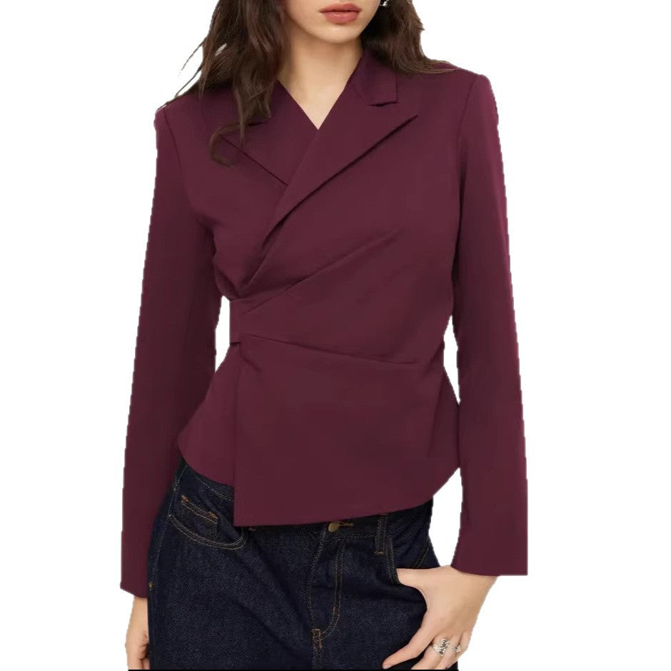 Damen Taillierter Wickel-Blazer mit drapierter Peplum-Silhouette Drune