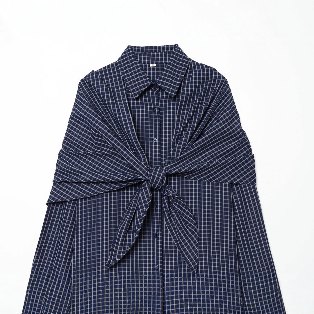 Damen Karo-Bluse mit Knotendetail und Oversize-Schnitt Drune