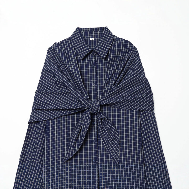 Damen Karo-Bluse mit Knotendetail und Oversize-Schnitt Drune