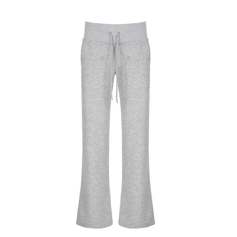 Damen High-Waist Schlag-Jogginghose aus Soft-Sweat mit Rippbund und Kordelzug Drune