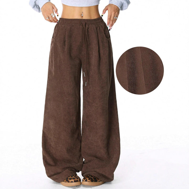 Damen Weite Freizeithose aus Rippmaterial mit elastischem Bund und praktischen Taschen Drune