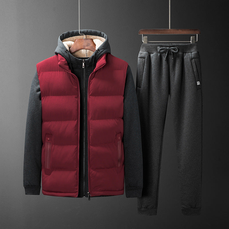 Herren Wattierte Kapuzenweste mit Fleecefutter und schmal geschnittene Jogginghose Set Drune