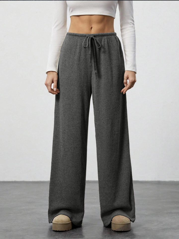 Damen Weiche Rippstrick Loungehose mit weitem Bein und Kordelzug Drune