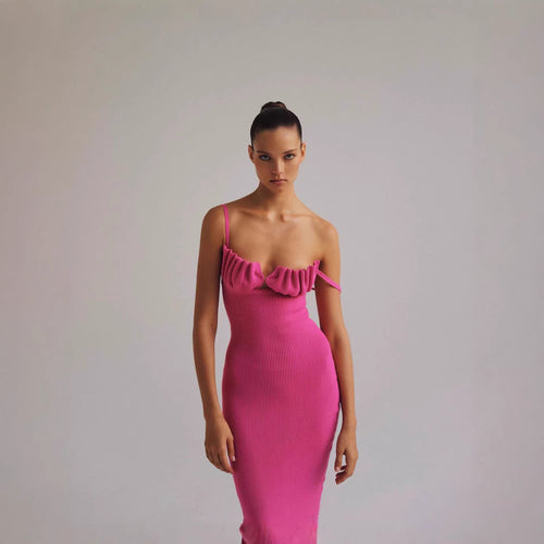 Damen figurbetontes Maxi-Kleid mit raffiniertem Schlitz und gepolsterten Trägern Drune
