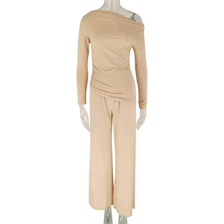 Damen elegantes Zweiteiliges Set aus fließendem Material mit asymmetrischem Design Drune