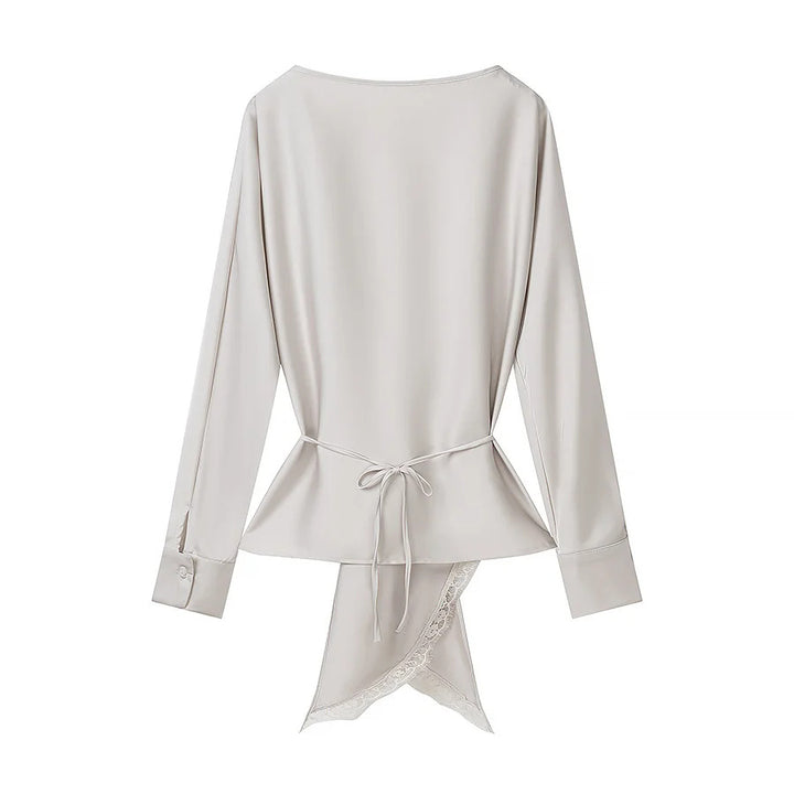 Damen nan Wickelblusen‑ und Midirock‑Set mit Spitzenbesatz Drune