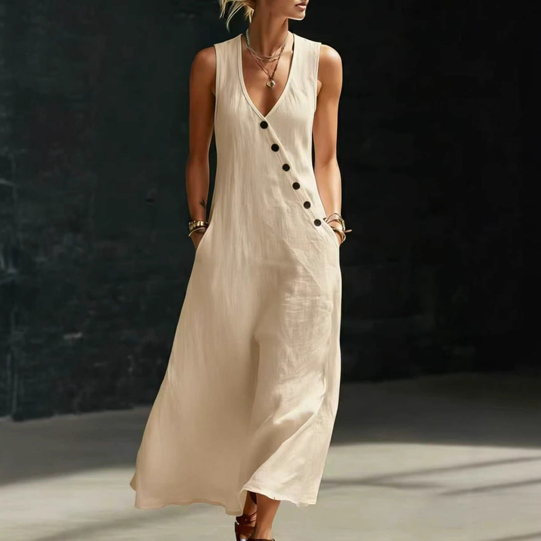 Damen Langarmkleid mit seitlichem Schlitz und Knopfdetails Drune