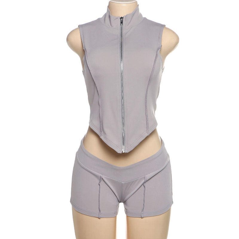 Damen Sportliches Zweiteiliges Set mit Stehkragen und kurzem Schnitt Drune