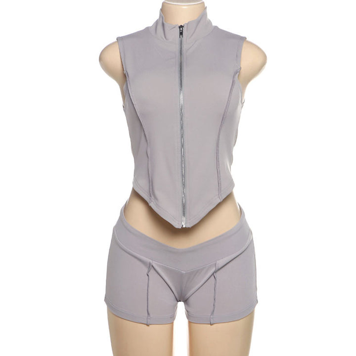 Damen Sportliches Zweiteiliges Set mit Stehkragen und kurzem Schnitt Drune