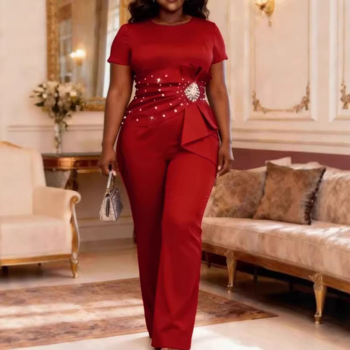 Damen elegante Jumpsuit mit figurbetonter Silhouette und Rüschendetails Drune