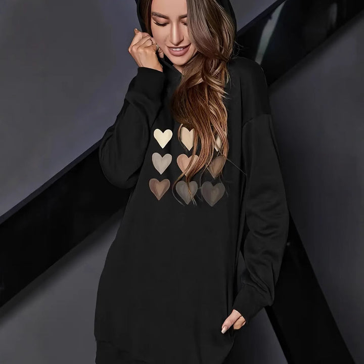 Damen Kapuzenkleid mit herzförmigem Druck Drune