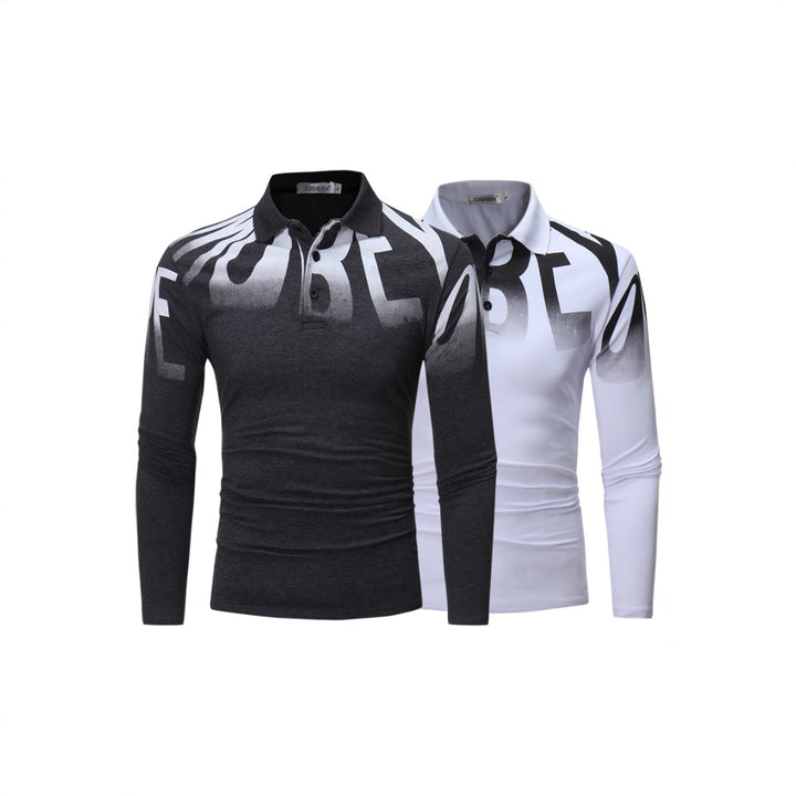 Herren nan Slim-Fit Langarm-Poloshirt mit großflächigem Typo-Print, Stretchkomfort und taillierter Silhouette Drune