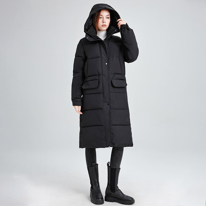 Damen Lange isolierte Winterjacke mit Kapuze und einzippbarem Kragen Drune