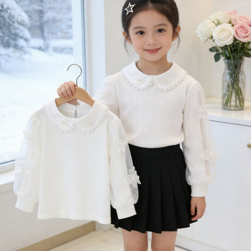 Damen Bluse mit eleganten Puffärmeln und Rüschenkragen Drune