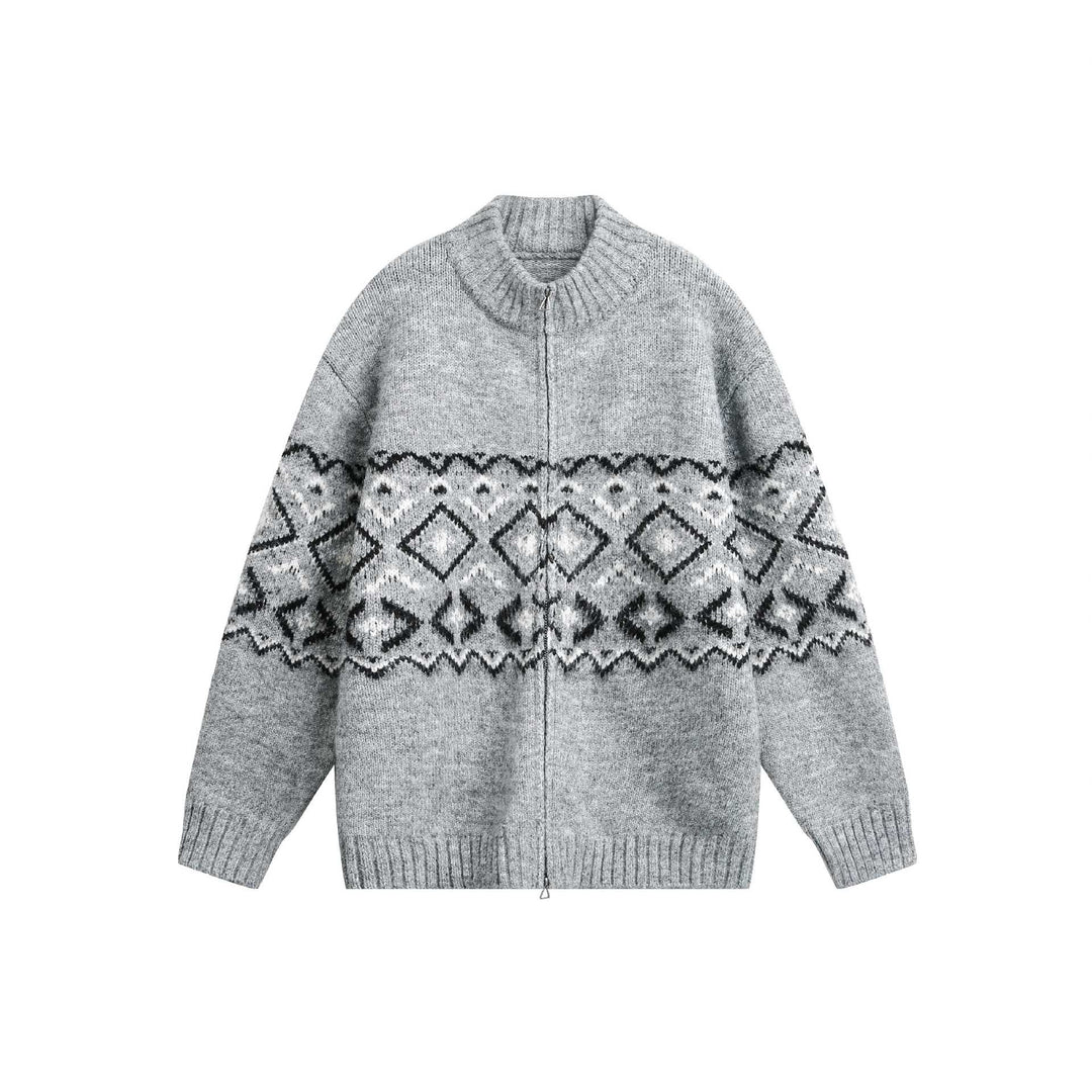 Damen Grobstrick-Zipjacke mit Norwegermuster und hohem Rippkragen Drune
