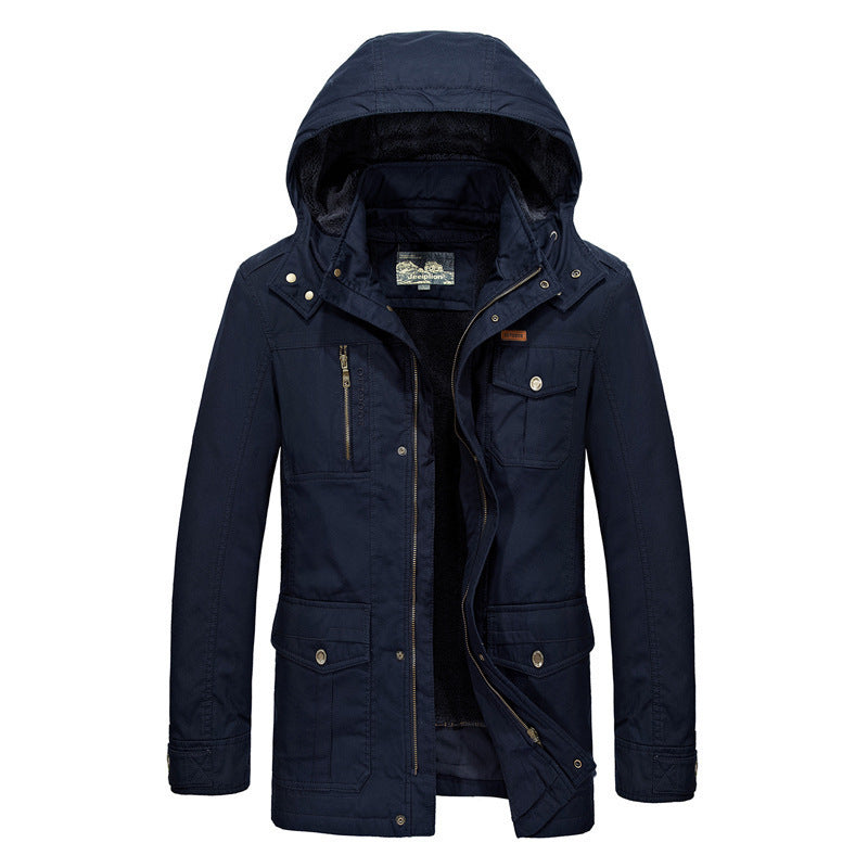 Herren gefütterter Field-Parka mit Kapuze und Multifunktions-Taschen Drune
