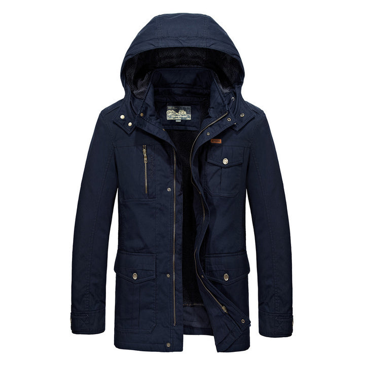 Herren gefütterter Field-Parka mit Kapuze und Multifunktions-Taschen Drune