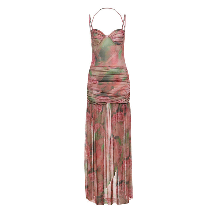 Damen Elegant und fließendes Maxikleid mit floralem Motiv Drune