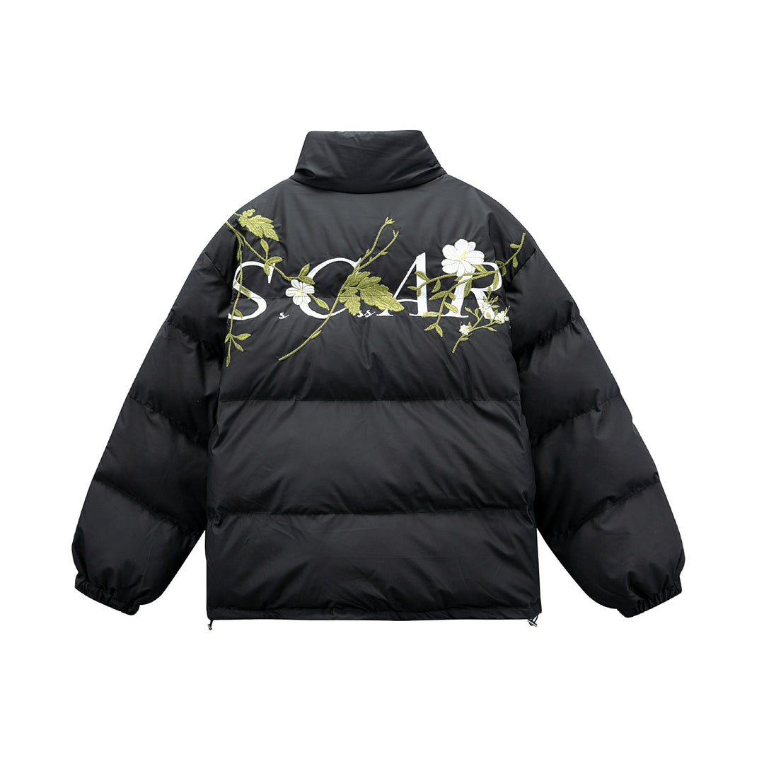 Damen Gepolsterte Oversize-Steppjacke mit Stehkragen und Blumenstickerei Drune